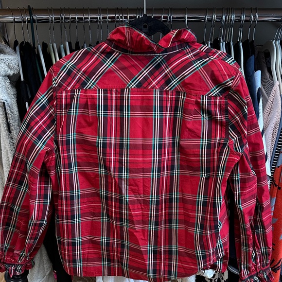 J. Crew Red and Black Plaid Ruffle Top - Picture 6 of 7